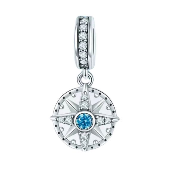 925 Sterling Silver Nautical Compass Charm - Picture 1 of 4